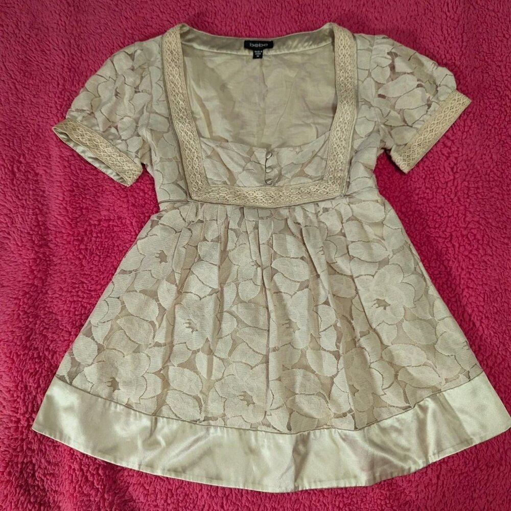 Vintage BEBE Baby Doll tan ivory Blouse